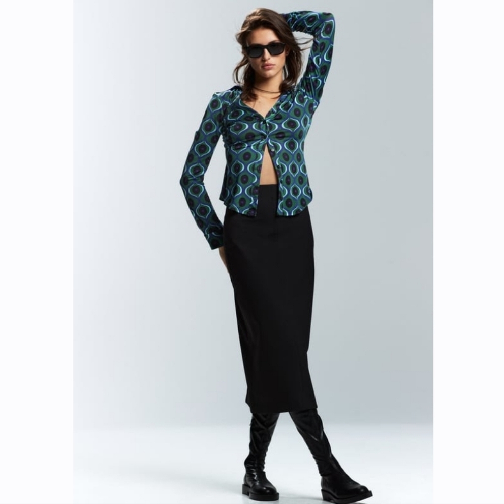 Zara Long sleeve tailored paisley printed blouse